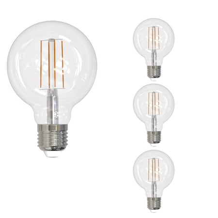 LED Filament 5W, Dimmable G25, Clear Glass, E26 Base, 2700K, 800 Lm, 4PK